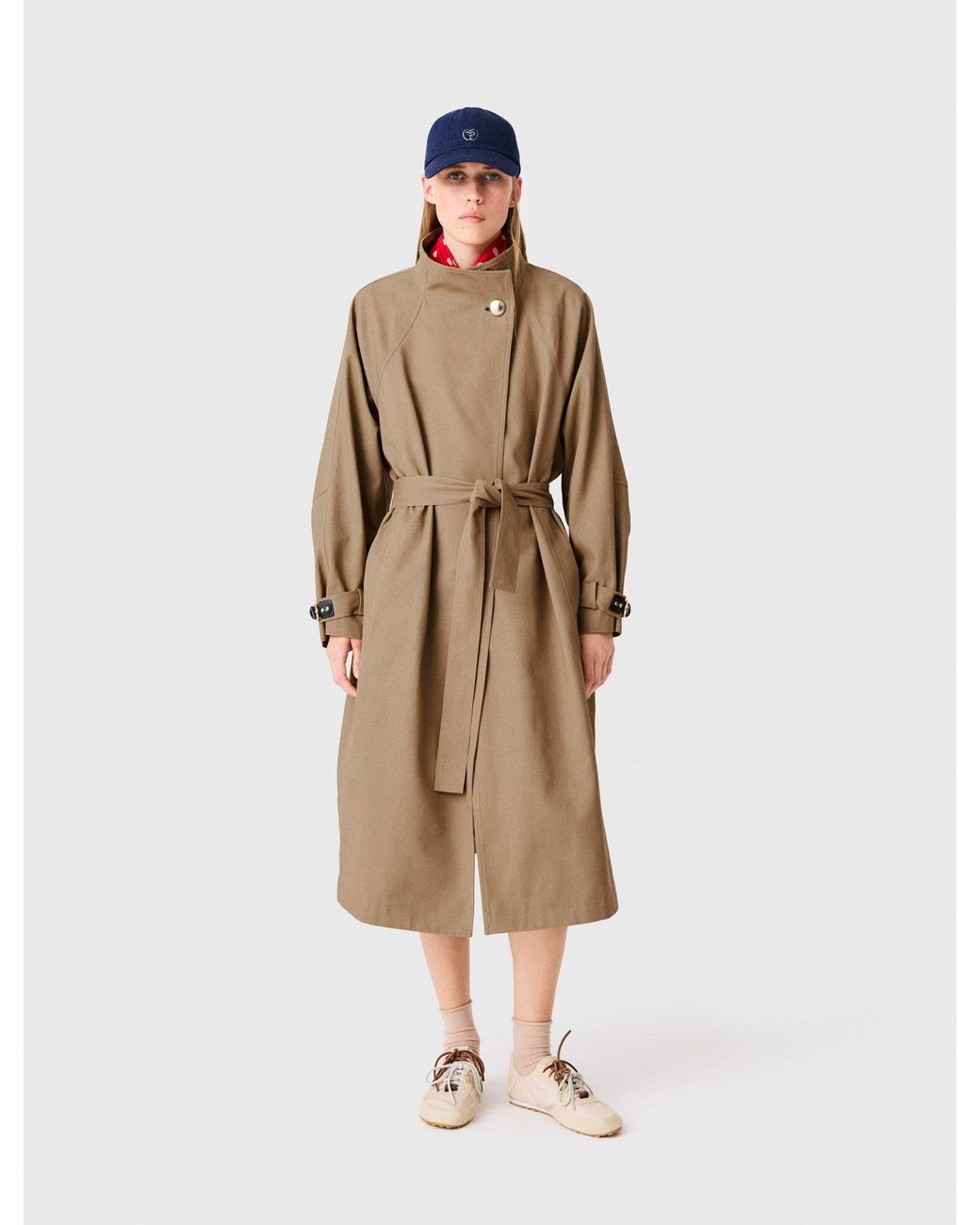 Maje Natural Long Belted Trench, Buttons