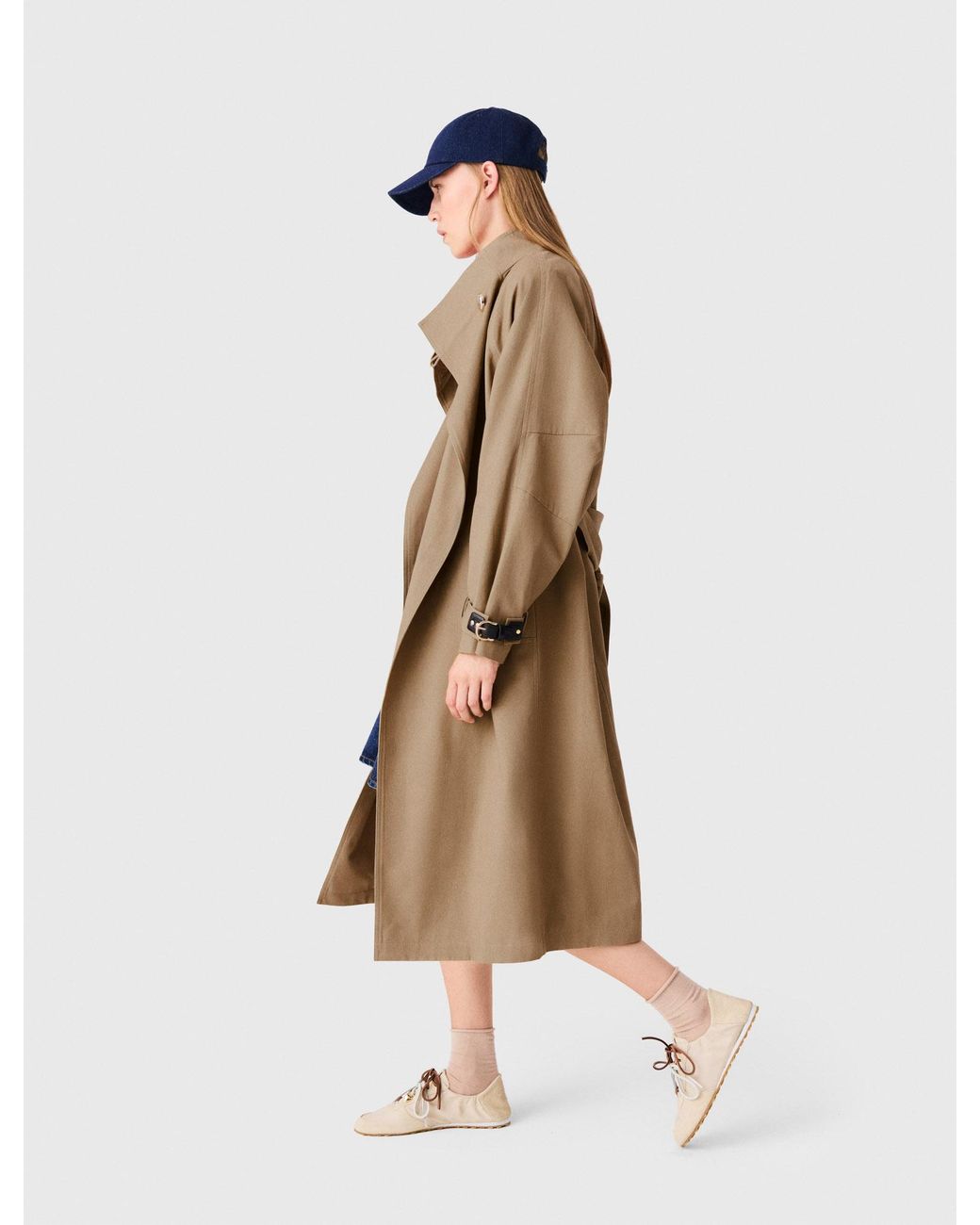Maje Natural Long Belted Trench, Buttons