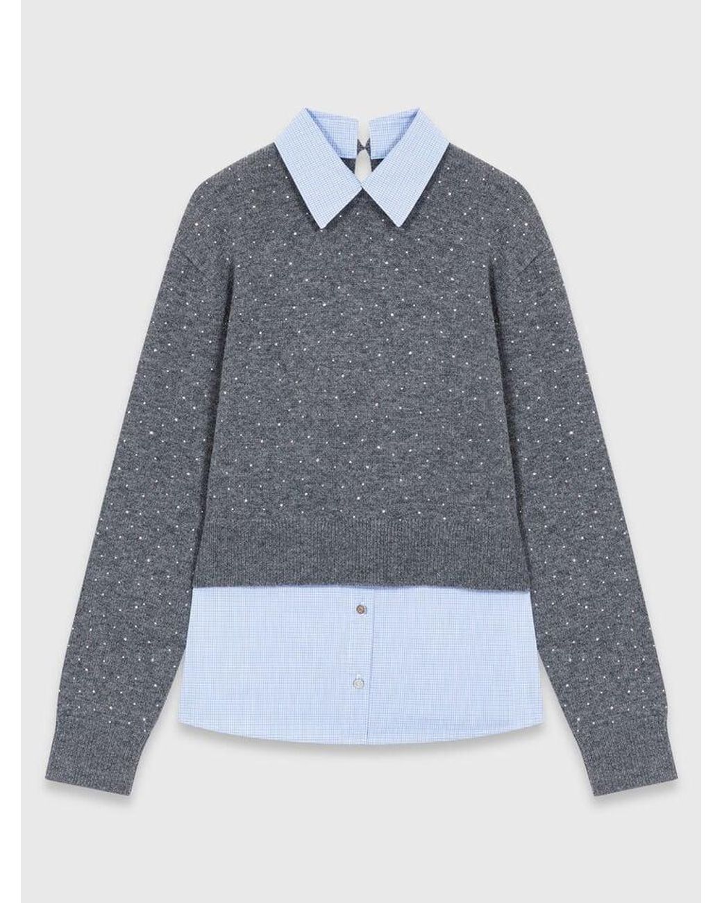 Maje Blue Removable Rhinestone Trim Jumper