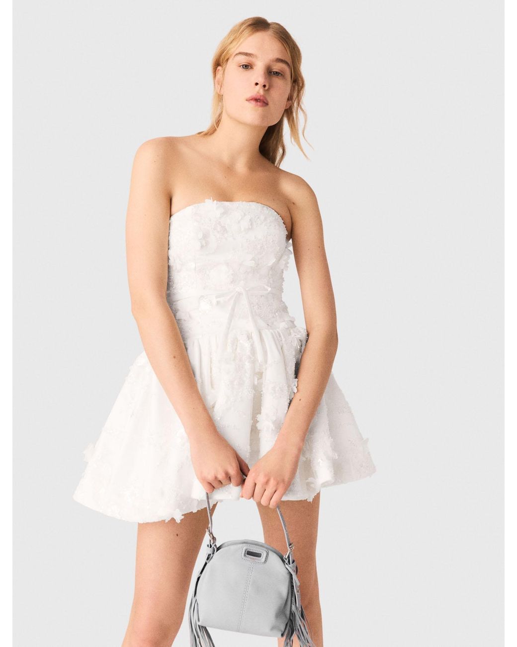 Maje White Short Embroidered Bustier Dress