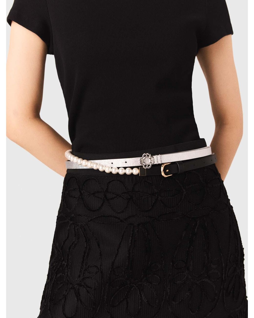 Maje Black Mixed Bead And Leather Belt