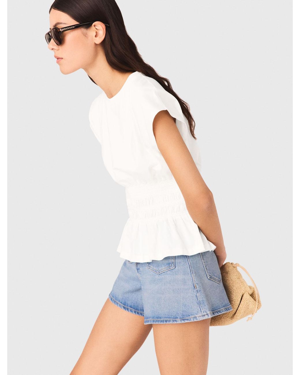Maje White Fitted Pleated T-Shirt