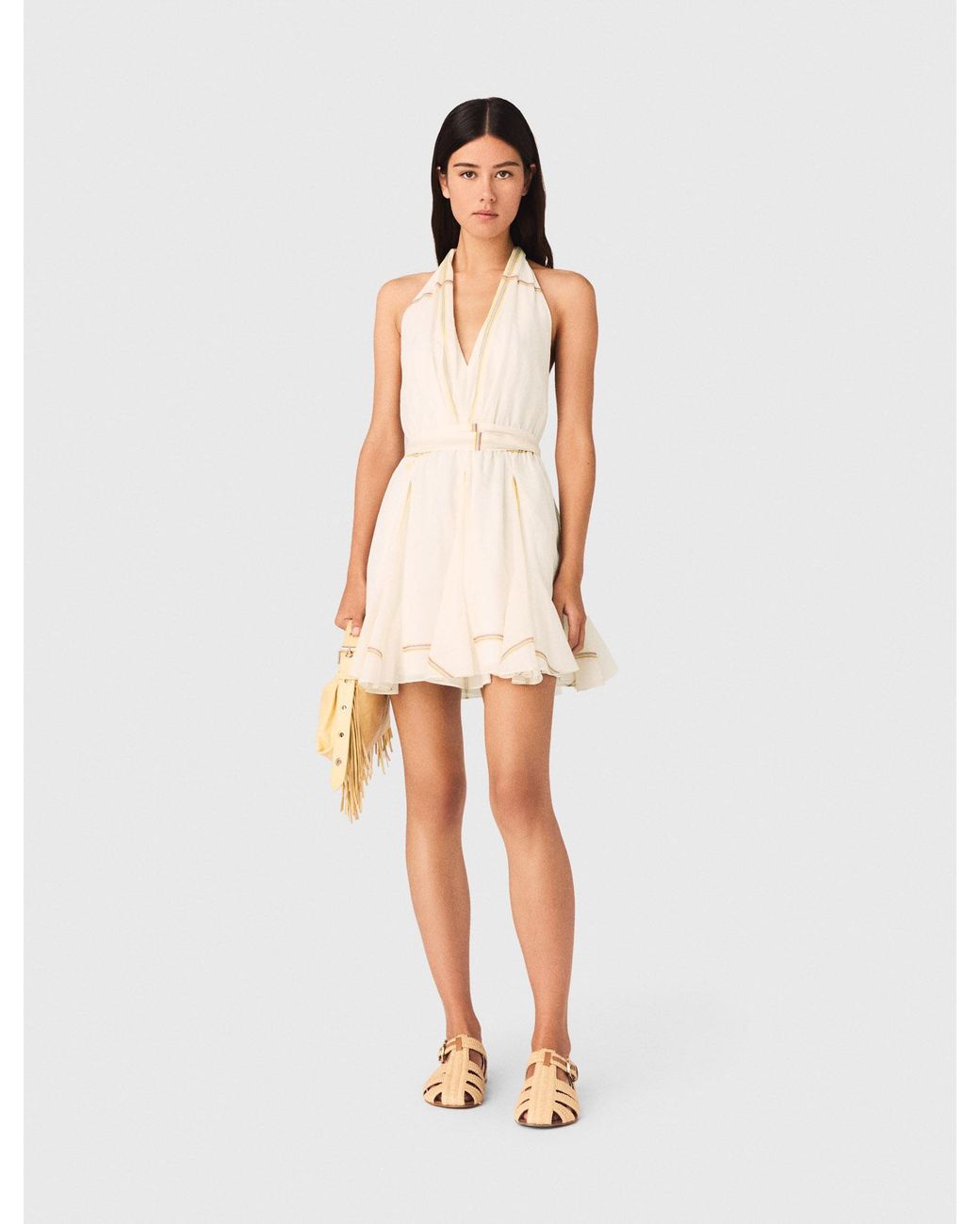 Maje White Short Patterned Backless Dress