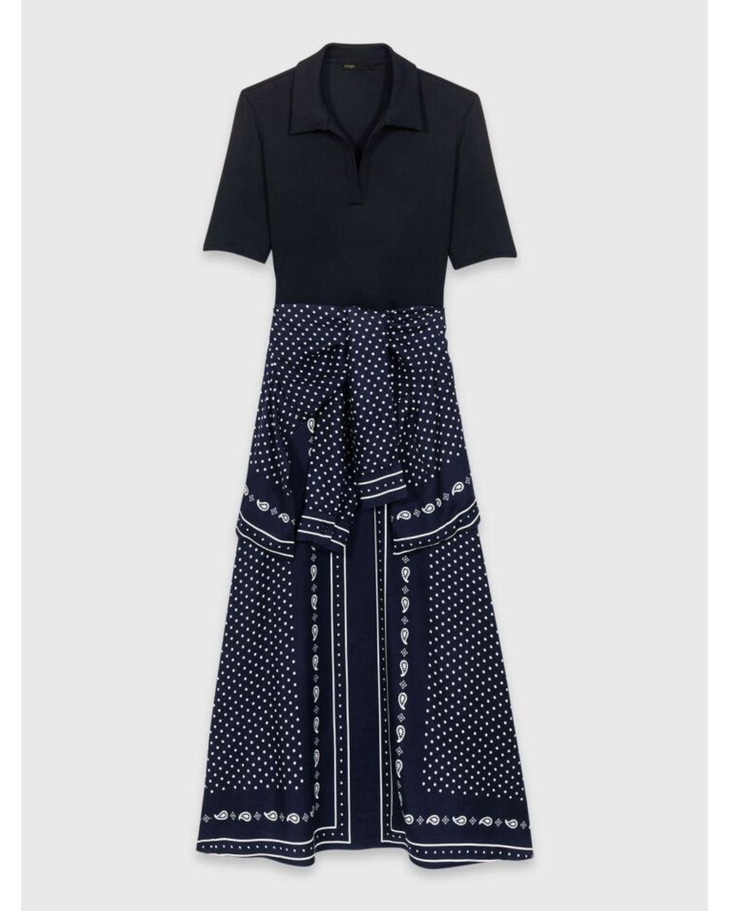 Maje Blue Patterned Mixed-Material Dress