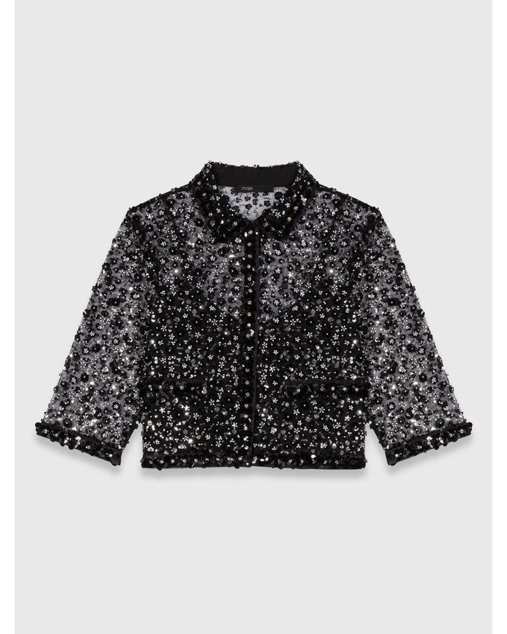 Maje Blue Floral Rhinestone Polo