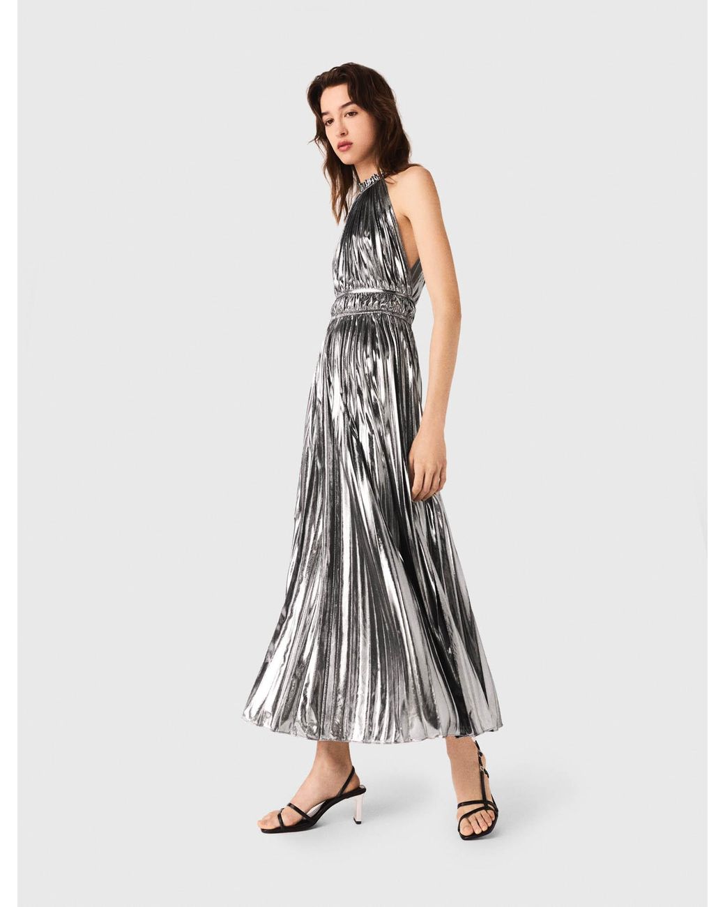 Maje White Pleated Maxi Dress