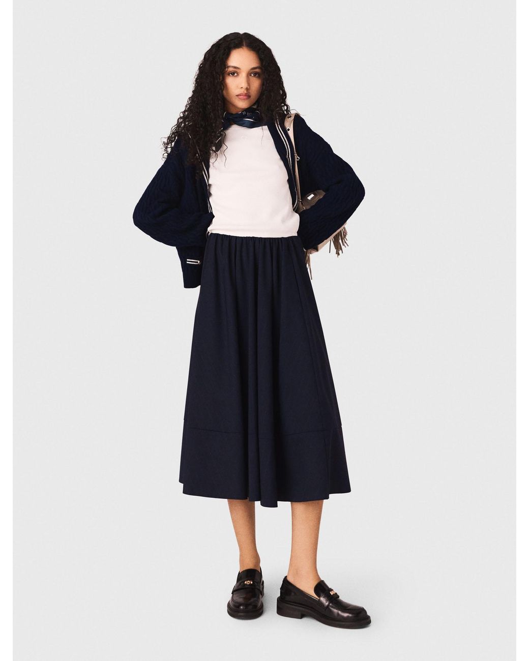 Maje Blue Striped Tailored Midi Skirt