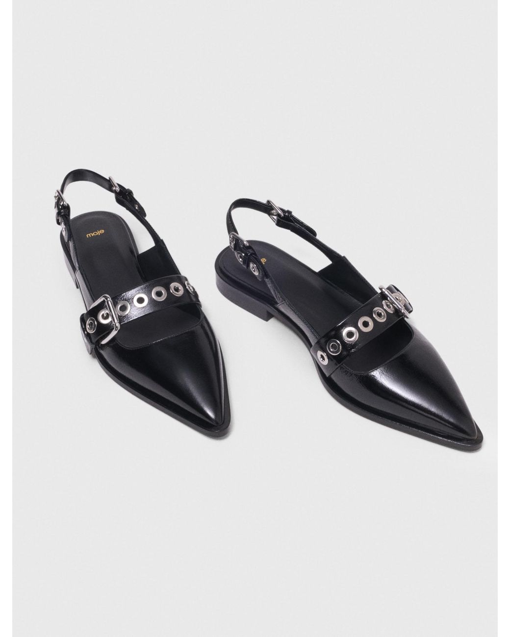 Maje White Flat Leather Strap Slingbacks