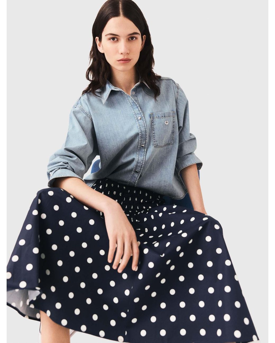 Maje Blue Long Cotton Skirt