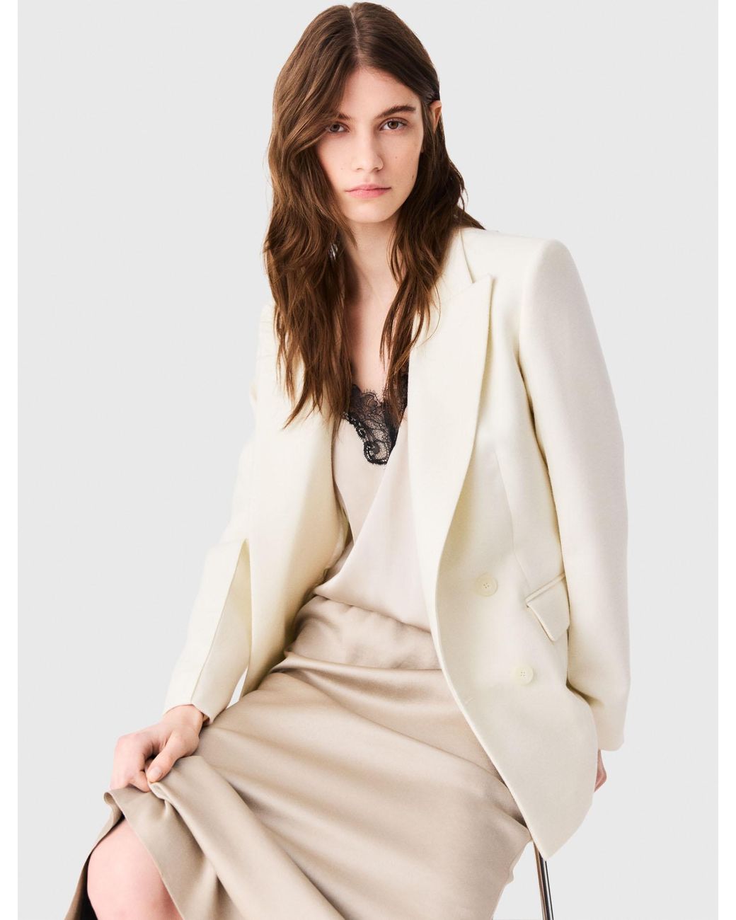 Maje White Double-Breasted Suit Jacket