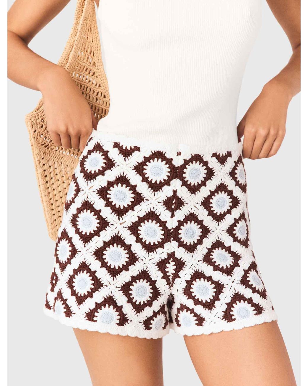 Maje White Floral-Patterned Crochet Shorts