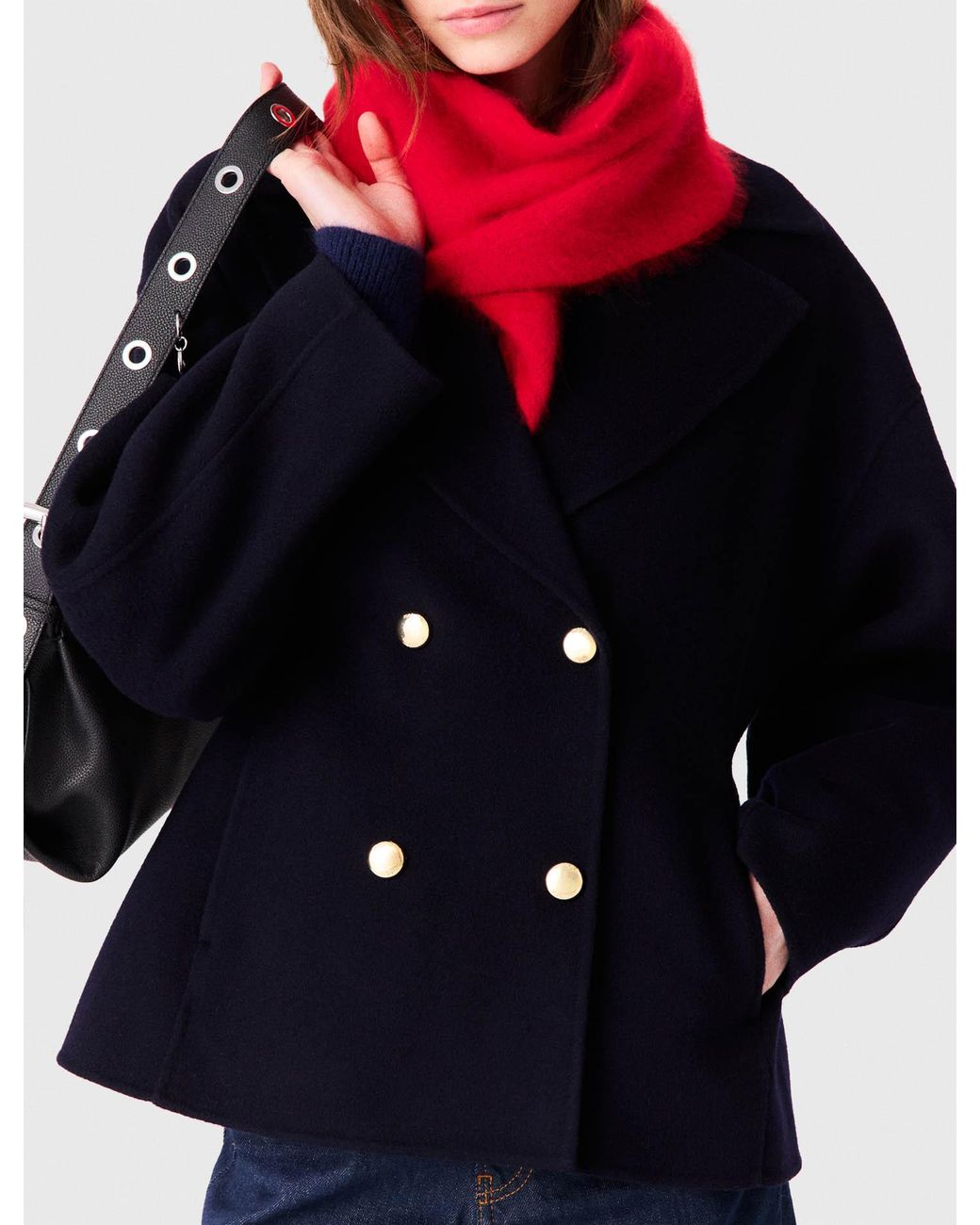 Maje Blue Fitted Double-Faced Coat