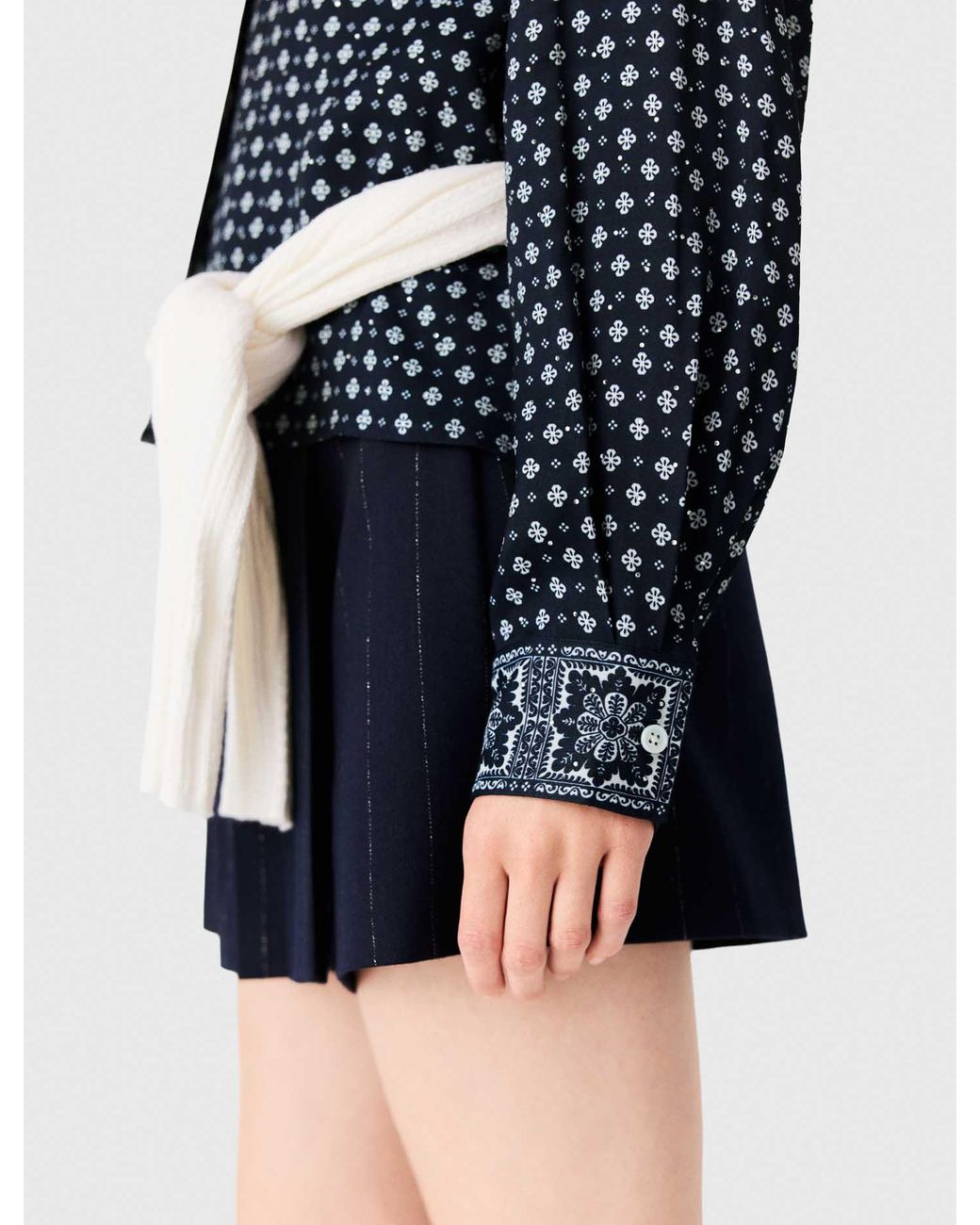 Maje Blue Patterned Rhinestone Shirt