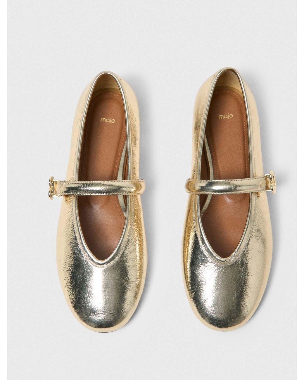 Maje White Metallic Leather Ballet Flats