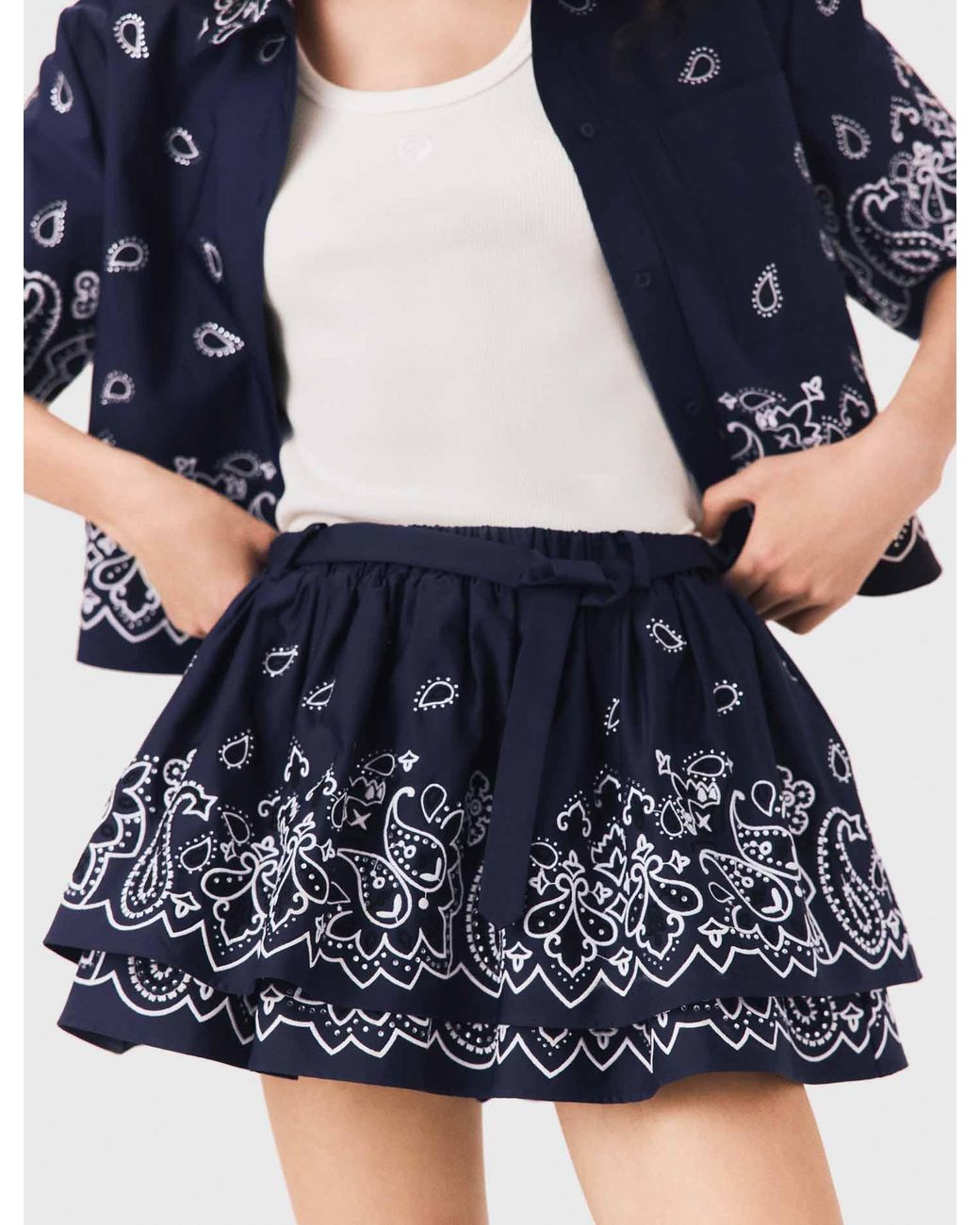 Maje Blue Short Embroidered Ruffled Skirt