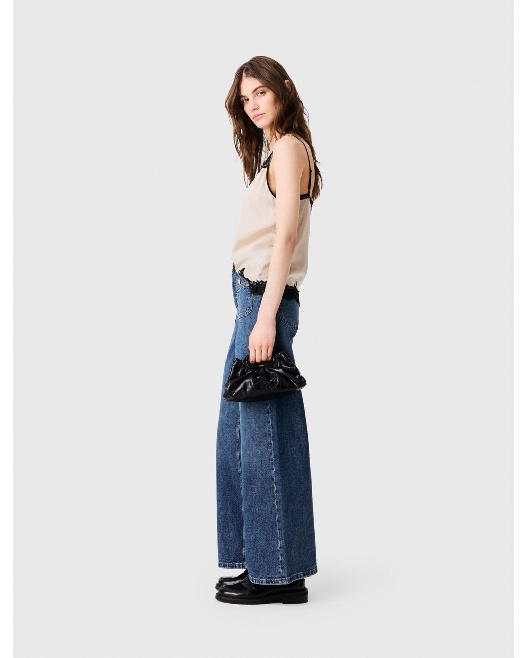 Maje Blue Wide-Leg Jeans With Patch Pockets