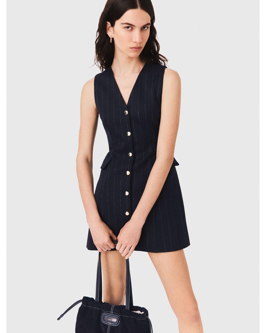 Maje Blue Sleeveless Tailored Lurex Dress