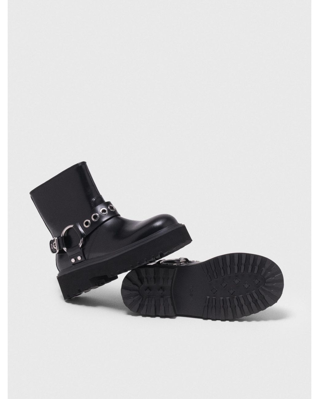 Maje Black Leather Biker Boots