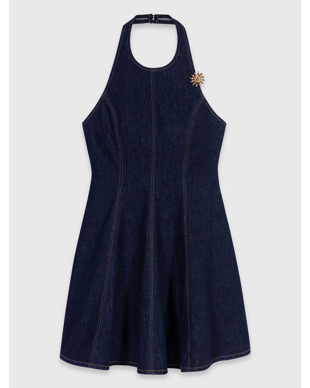 Maje Blue Short Denim Dress With Brooch