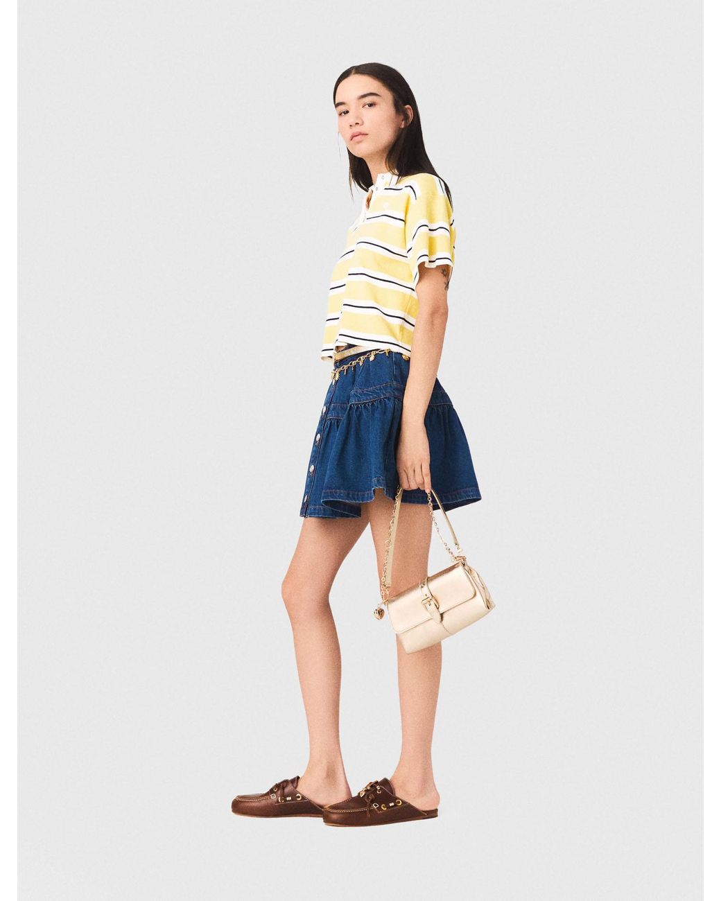 Maje Blue Striped Short-Sleeve Polo