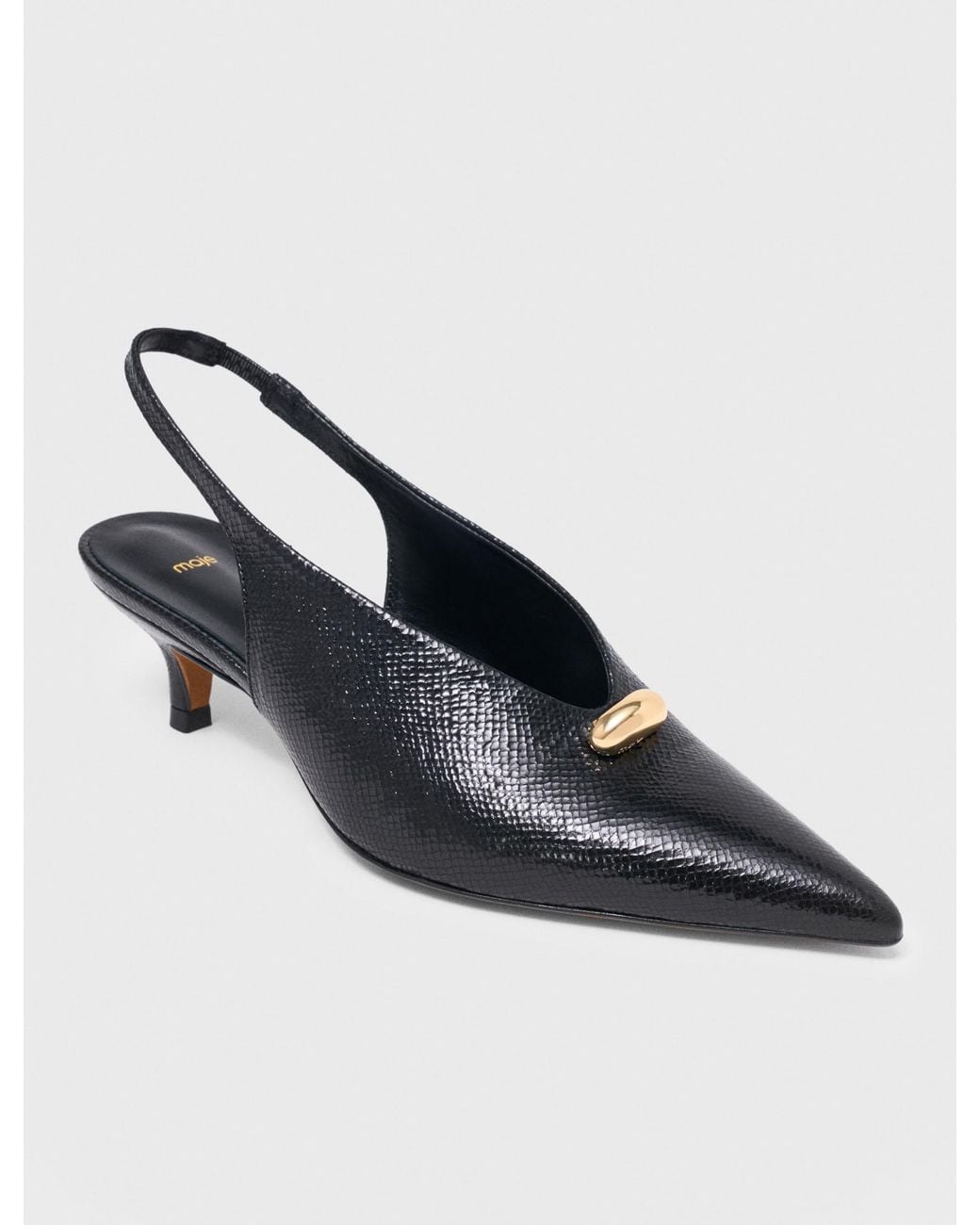 Maje Blue Pointed Embossed Leather Slingbacks