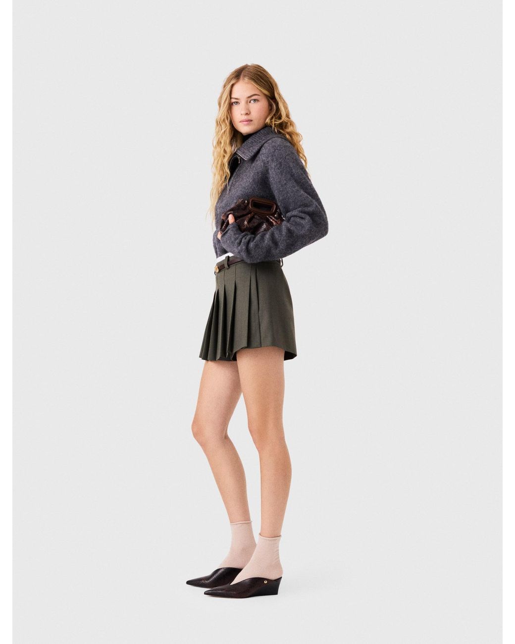 Maje Black Pleated Skirt-Effect Shorts