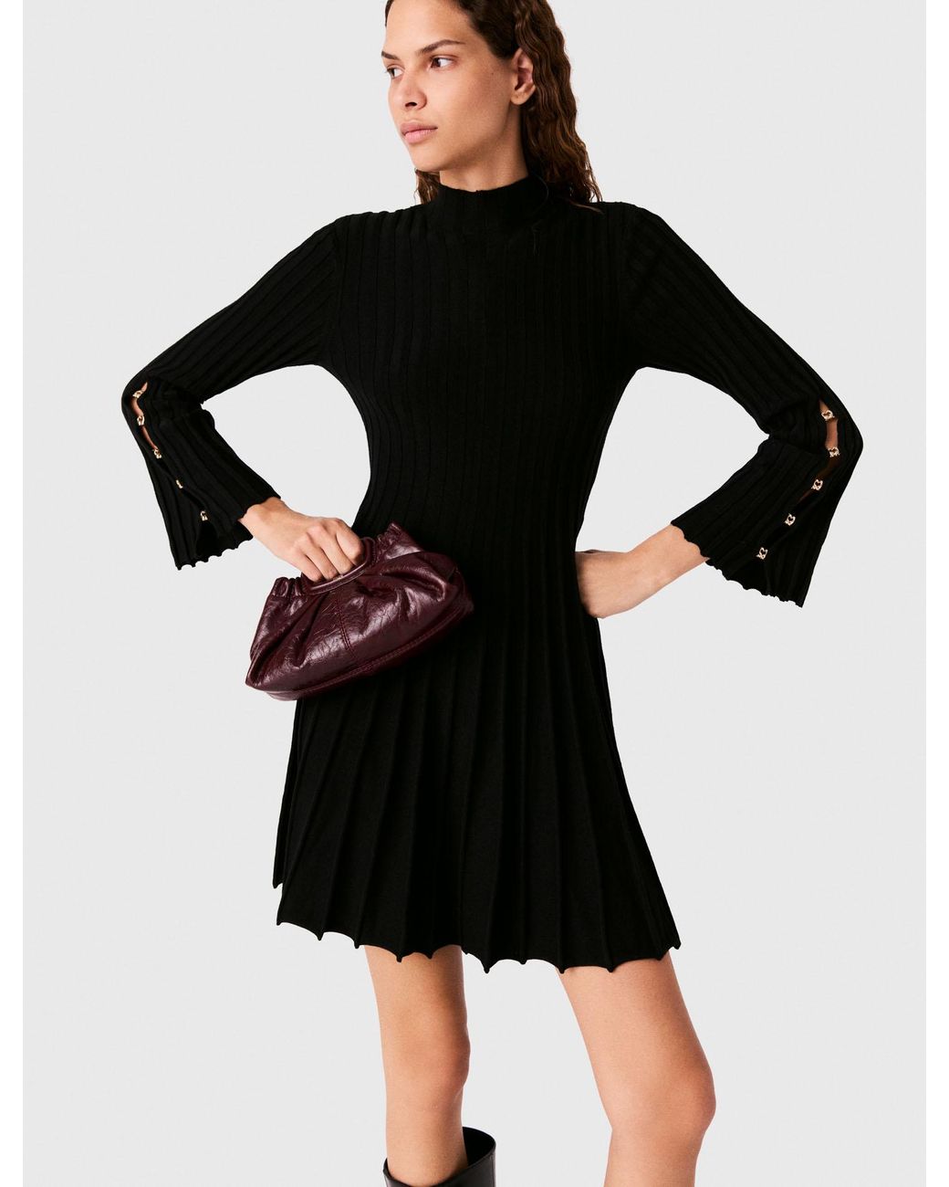 Maje Black High-Neck Short Skater Dress