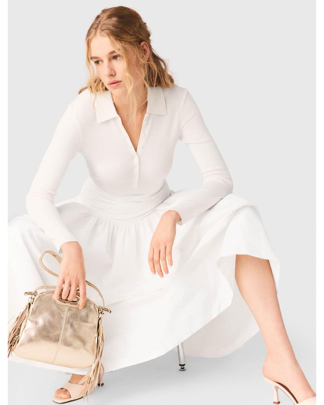 Maje White Long Taffeta Skirt