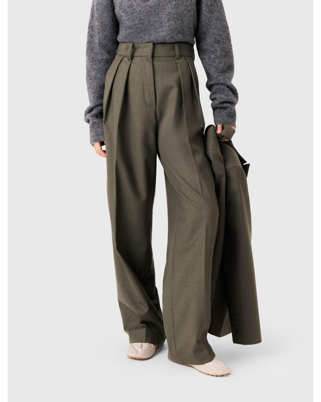 Maje White Wide-Leg Suit Trousers With Pleats