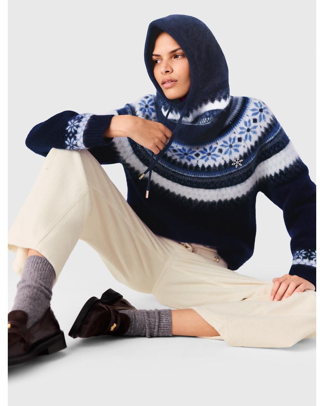 Maje Blue Fair Isle Wool Balaclava
