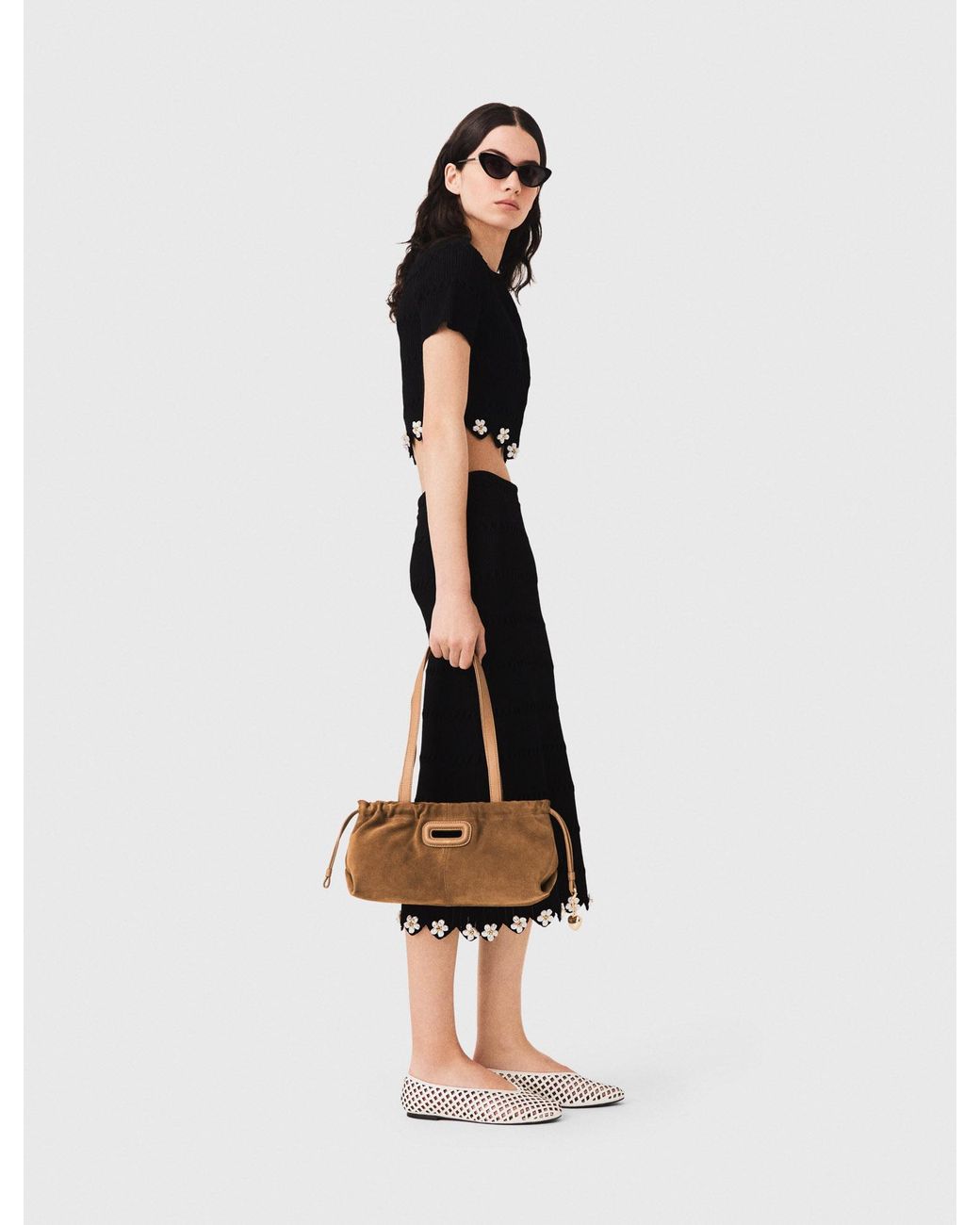 Maje Black Cardigan With Floral Jewel Details