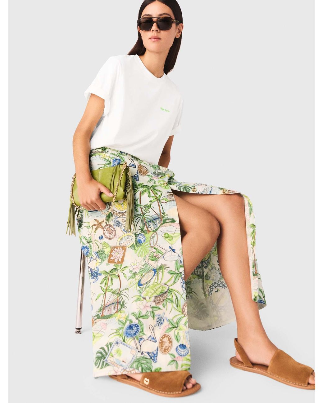 Maje White Printed Maxi Skirt With Shorts