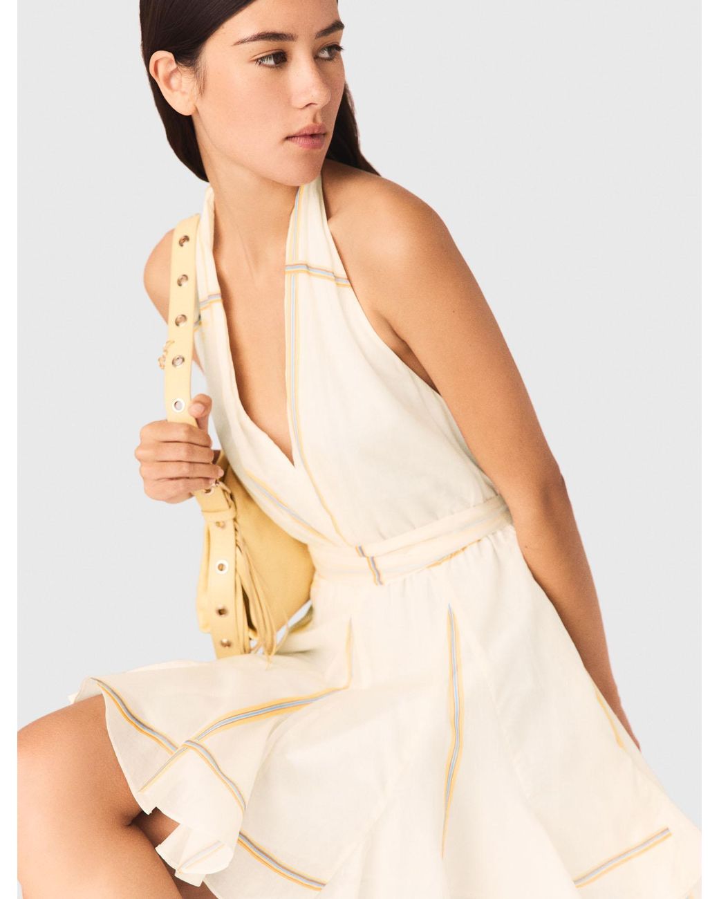 Maje White Short Patterned Backless Dress