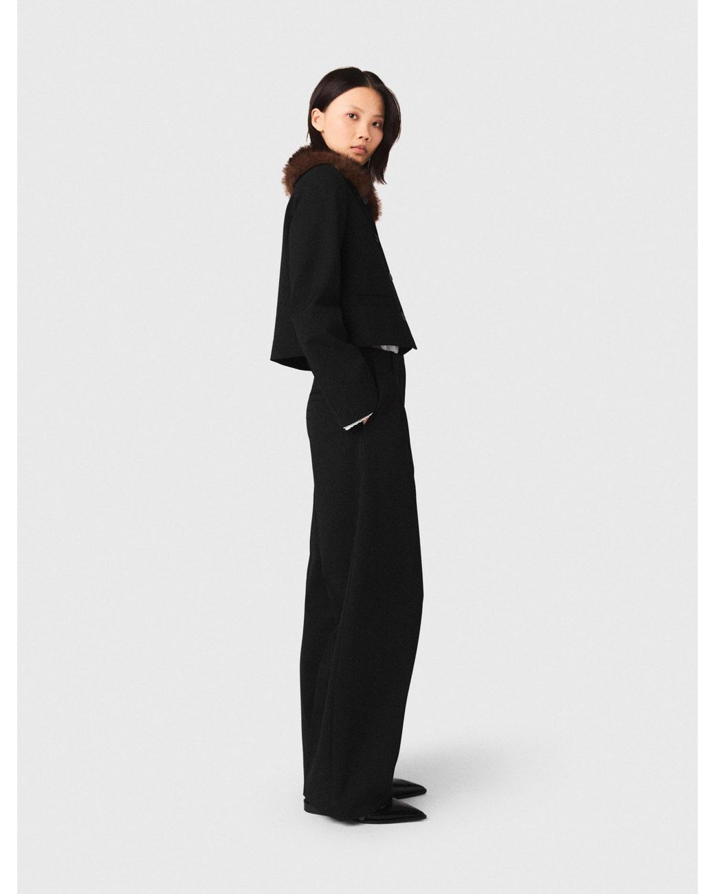 Maje Black Short Jacket With Removable Collar