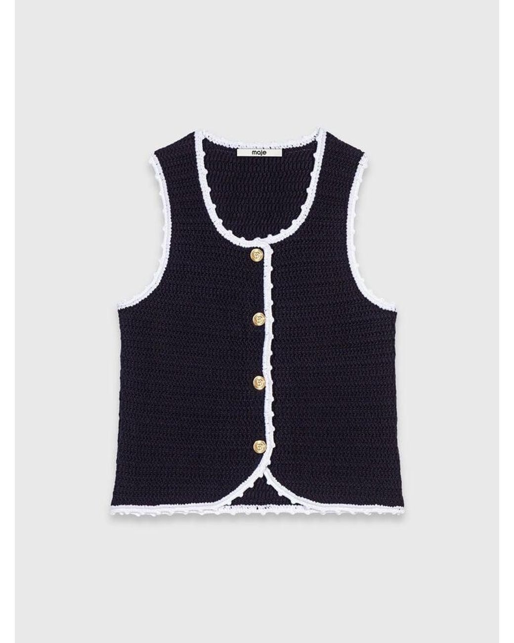 Maje White Knit Top With Crochet Trim