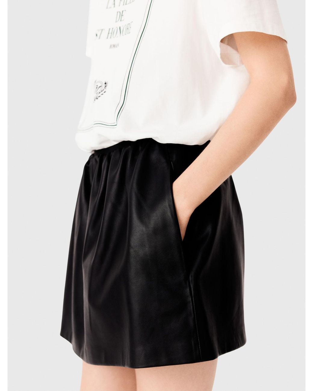 Maje Black Short Leather Skirt