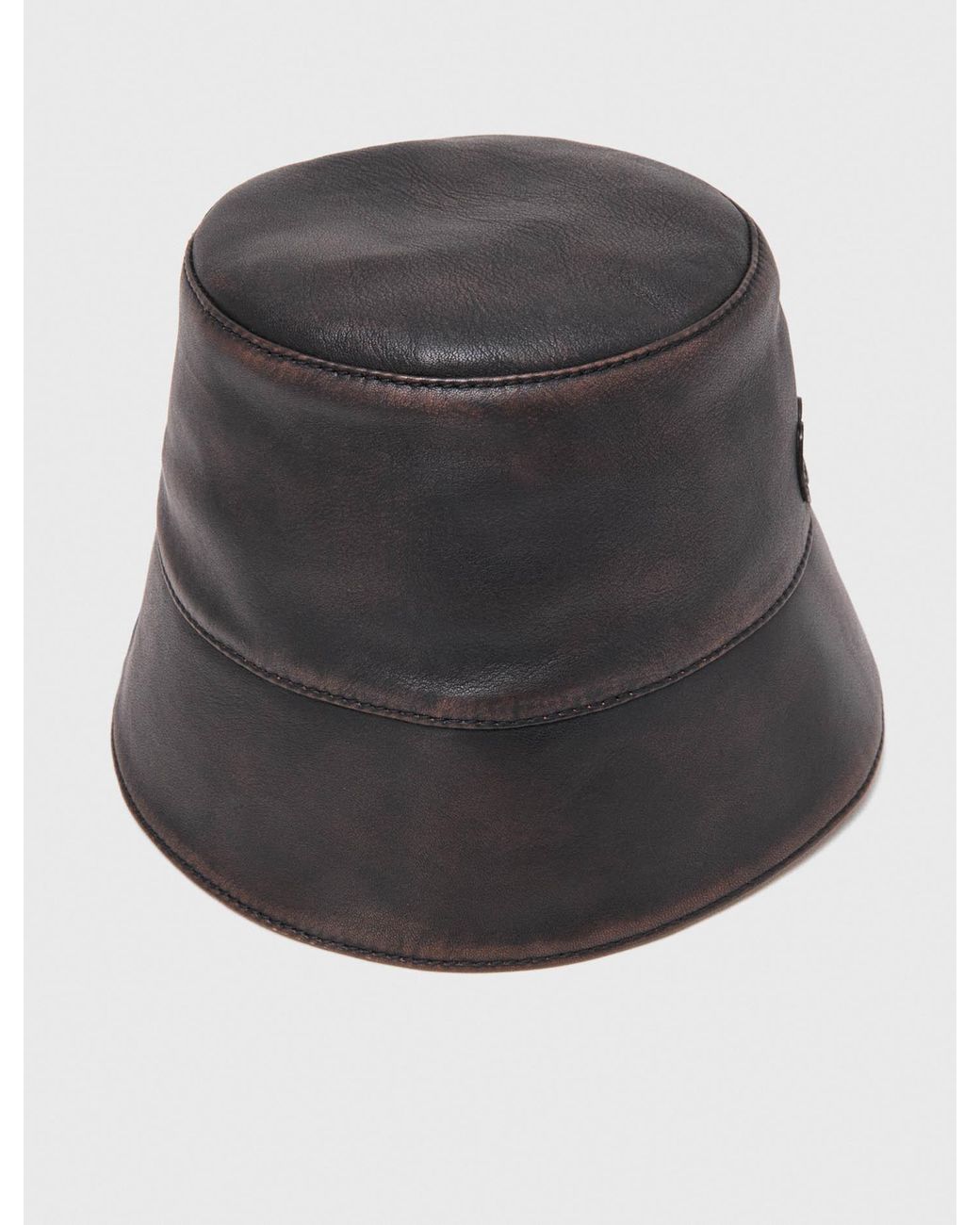 Maje White Distressed Leather Bucket Hat