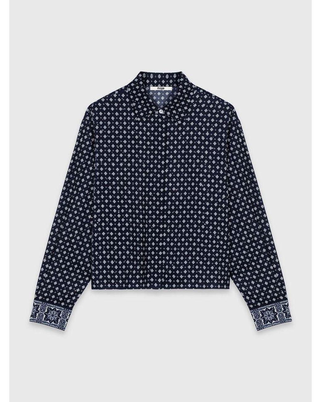 Maje Blue Patterned Rhinestone Shirt