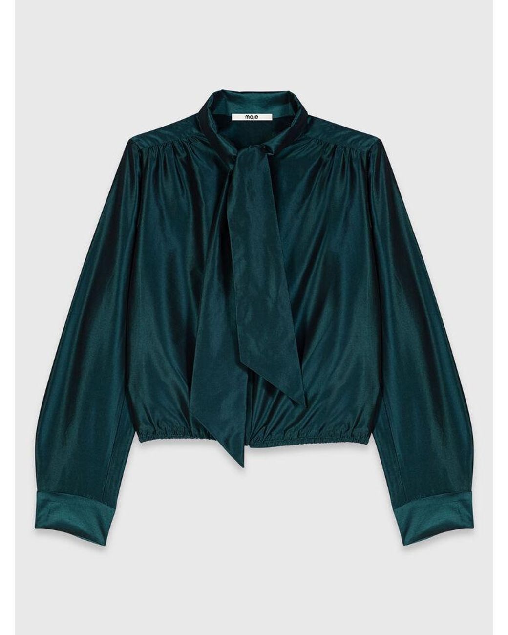 Maje Blue Satin Pussy Bow Shirt