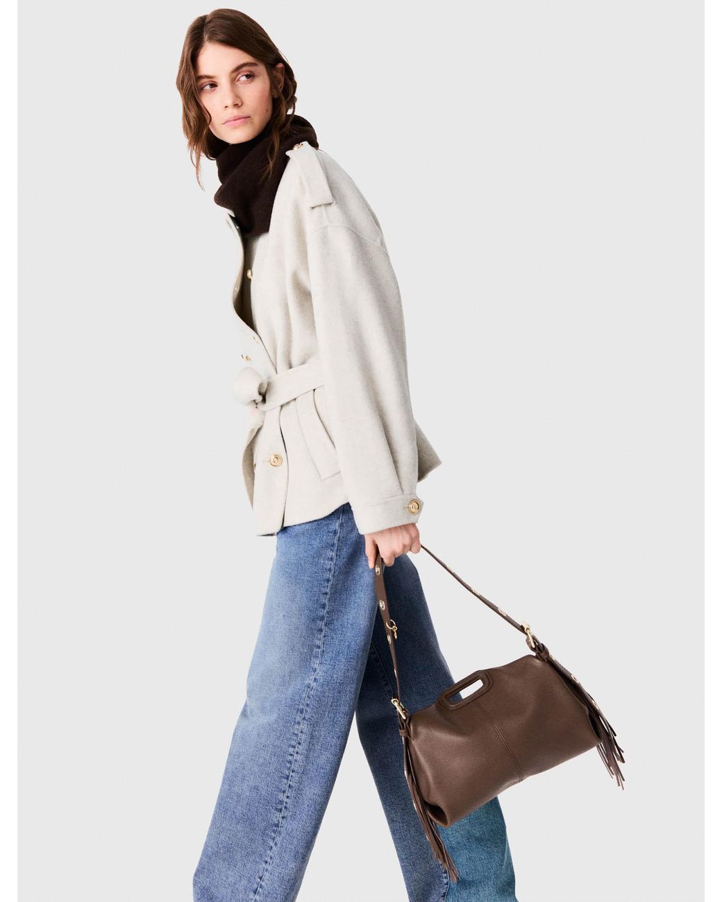 Maje Blue Double-Faced Mid-Length Coat