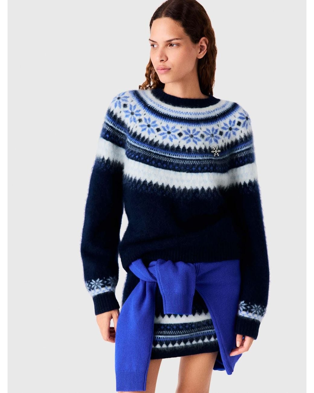 Maje Blue Jacquard Knit Jumper