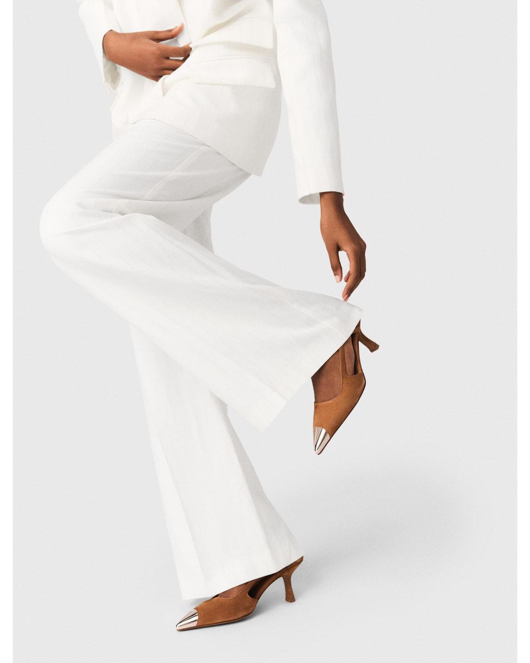 Maje White Metallic-Toe Suede Pumps