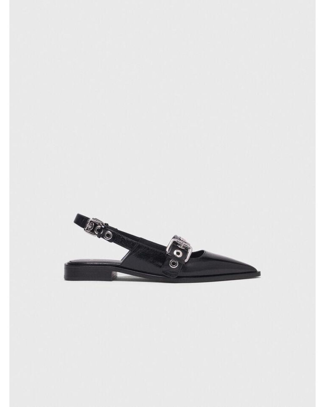 Maje White Flat Leather Strap Slingbacks