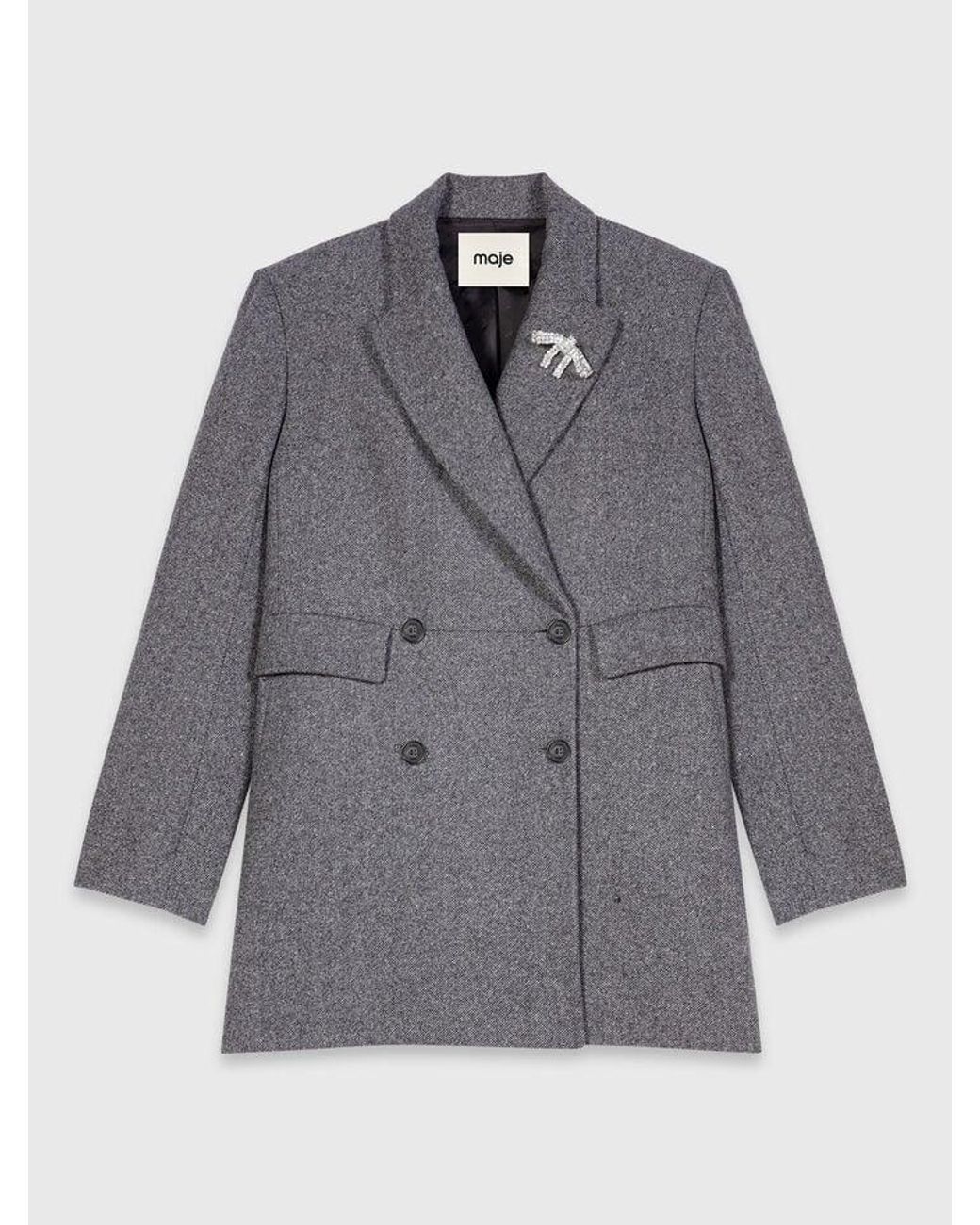 Maje Gray Mid-Length Wool Blend Coat