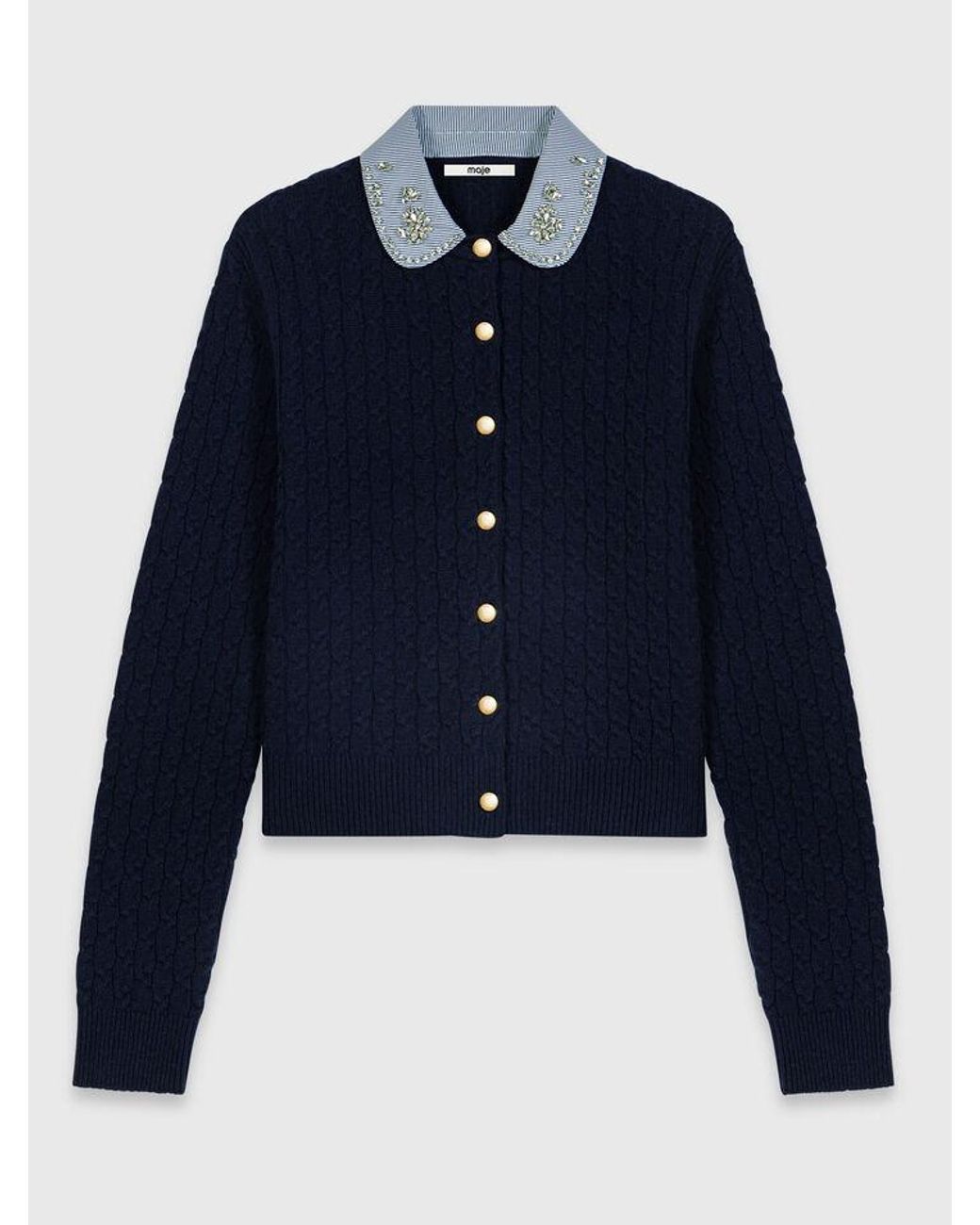 Maje Blue Cardigan With Poplin Collar