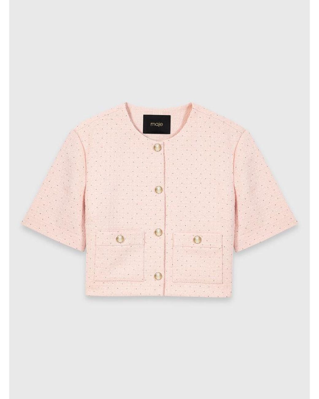 Maje White Short-Sleeved Tweed Jacket