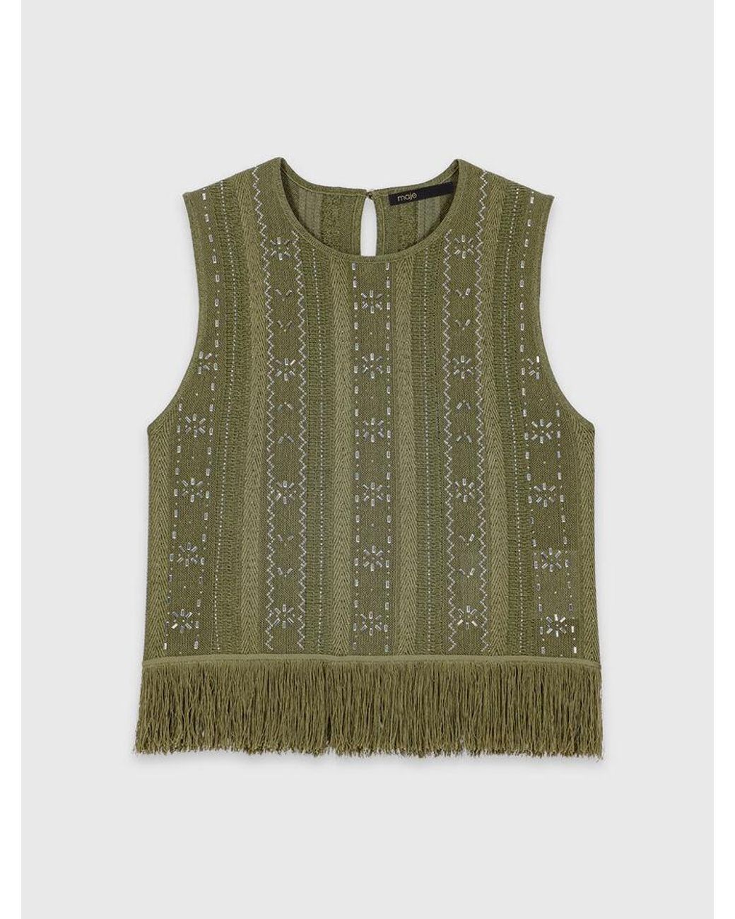 Maje Blue Fringed Rhinestone Flower Top