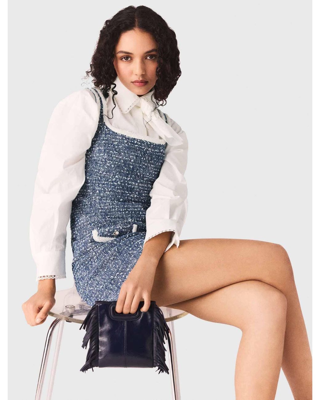 Maje Blue Short Tweed Dress