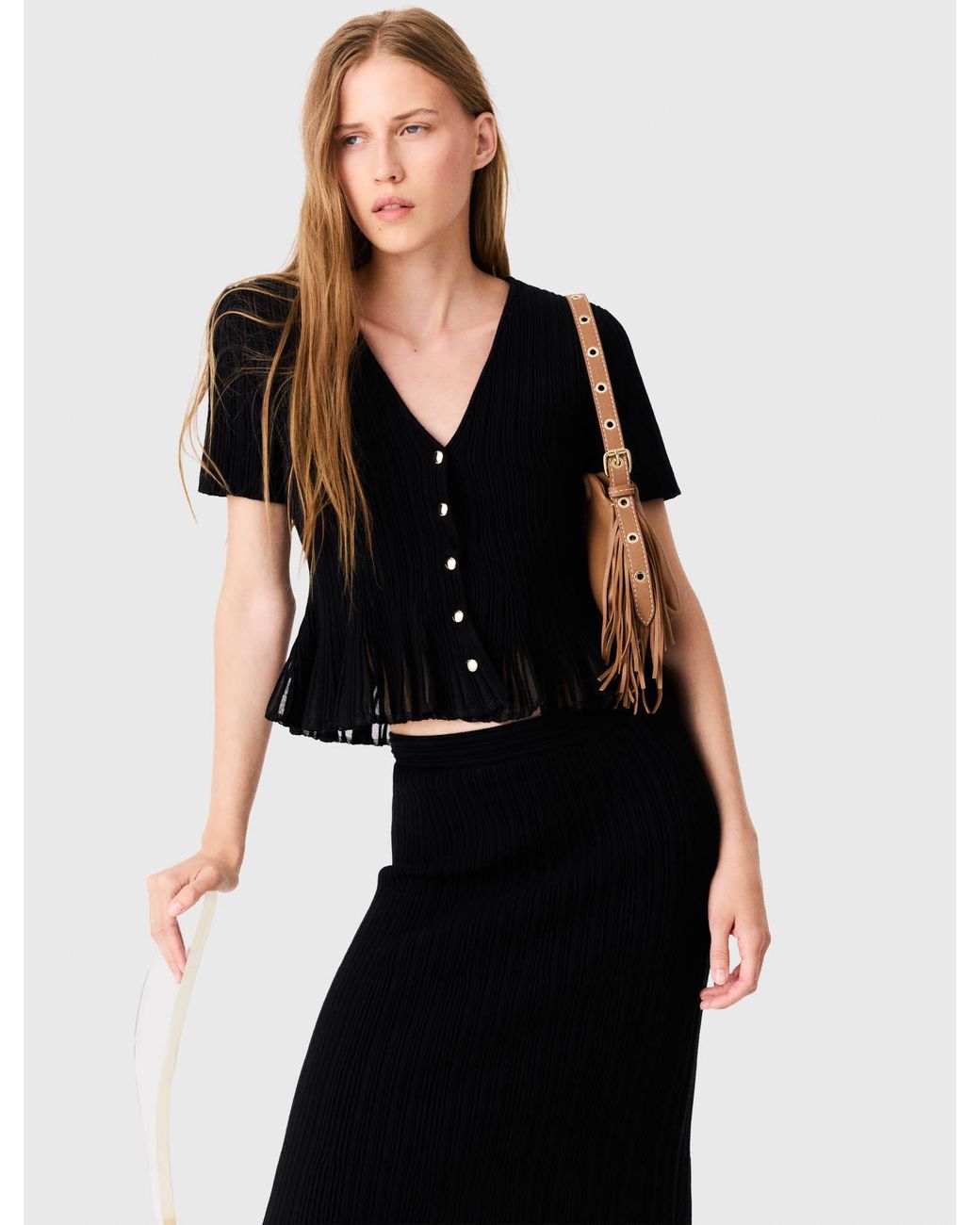 Maje Black Peplum Cardigan