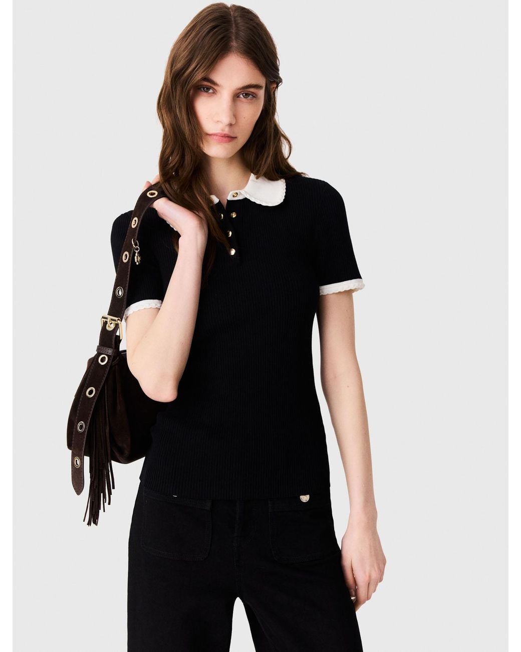 Maje White Short-Sleeved Polo Shirt